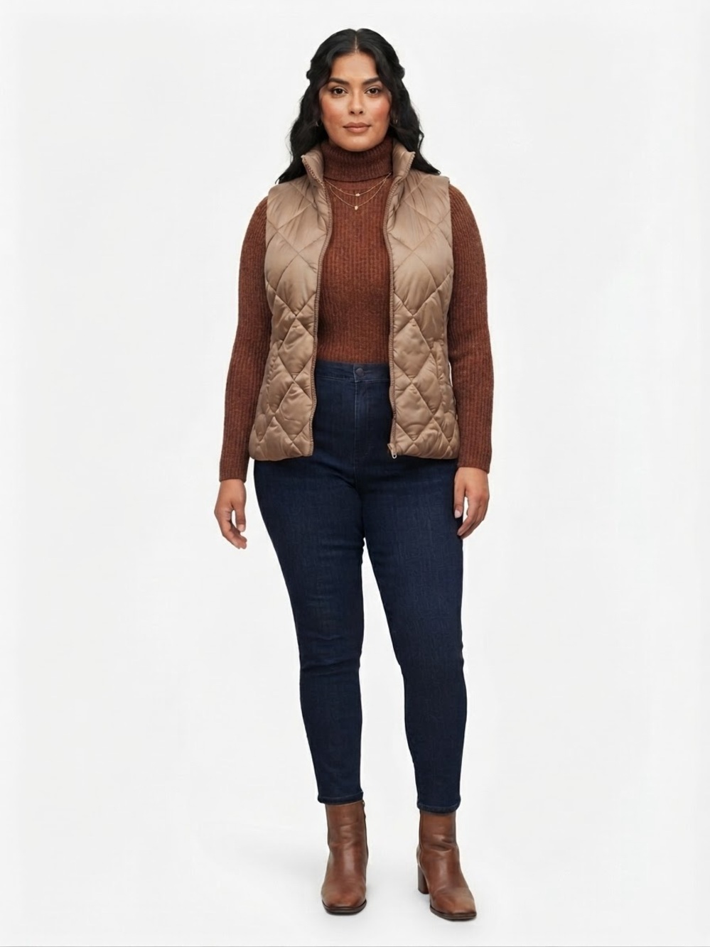Zenana Quilted Puffer Vest in Brown/Bronze 2X